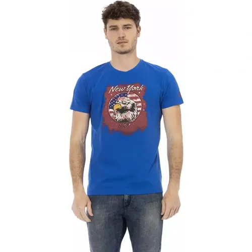 Blau Kurzarm Rundhals T-Shirt , Herren, Größe: 2XL - Trussardi - Modalova