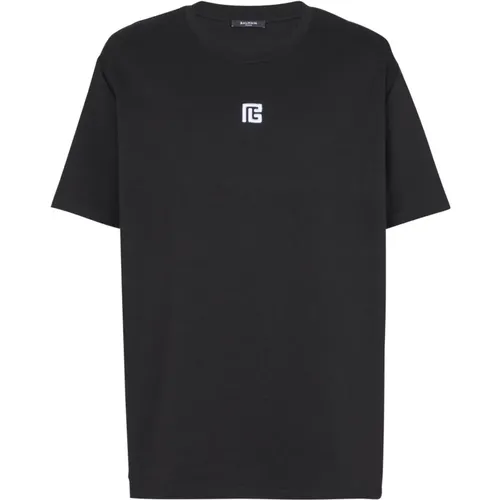 T-Shirt mit PB-Stickerei , Herren, Größe: XL - Balmain - Modalova