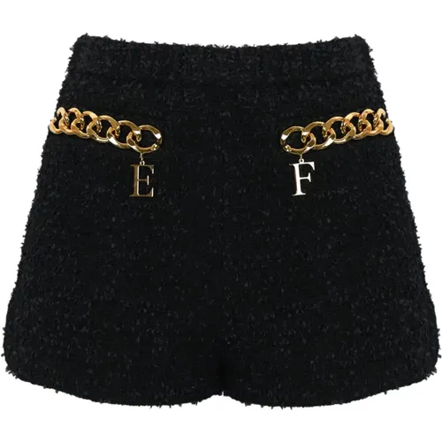 Schwarze Tweed Shorts mit Elastischem Bund - Elisabetta Franchi - Modalova