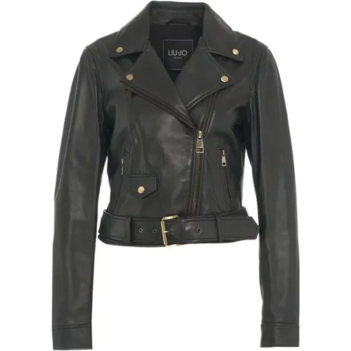 Leather Biker Jacket with Golden Details , female, Sizes: S, XS - Liu Jo - Modalova