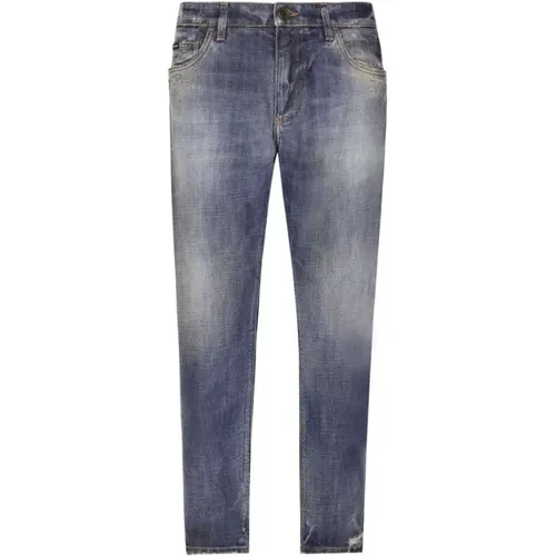 Blaue Distressed Slim-Fit Baumwolljeans - Dolce & Gabbana - Modalova