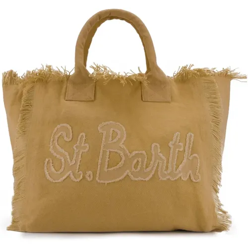 Canvas Shopper Tasche Sand Fransen Reißverschluss - MC2 Saint Barth - Modalova