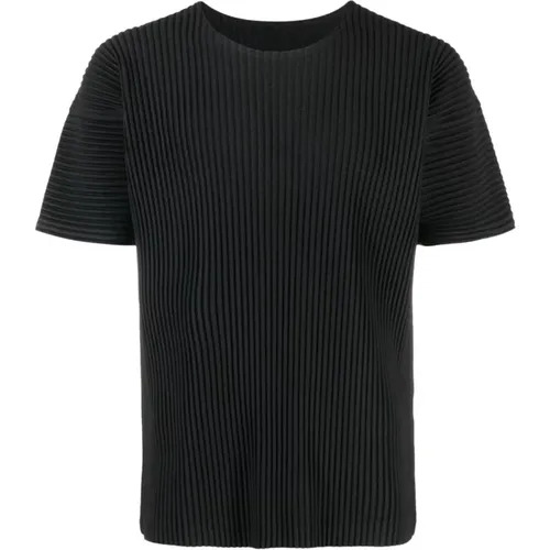 Schwarzes Plisse T-Shirt , Herren, Größe: XL - Issey Miyake - Modalova