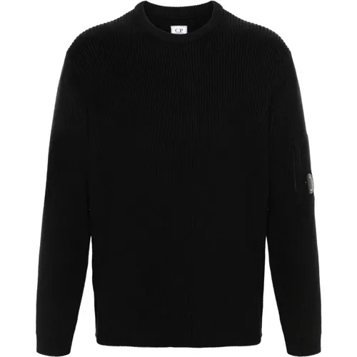 Schwarzer Crew Neck Pullover mit Linsendetail , Herren, Größe: XL - C.P. Company - Modalova