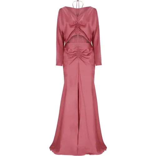 Rosa Seidenmischung V-Ausschnitt Kleid - alberta ferretti - Modalova