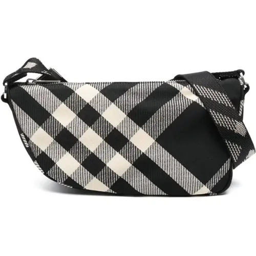 Black/White Nova Check Equestrian Knight Shoulder Bag , male, Sizes: ONE SIZE - Burberry - Modalova