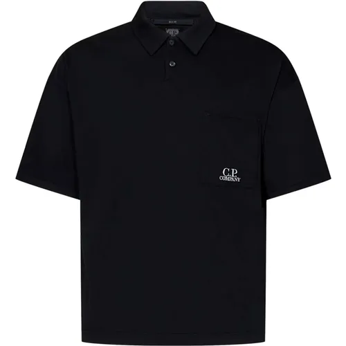 Schwarze T-Shirts und Polos mit kontrastierender Logo-Stickerei , Herren, Größe: L - C.P. Company - Modalova