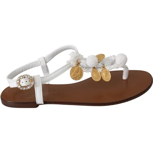 Leather Coins Flip Flops Sandals Shoes , female, Sizes: 3 UK - Dolce & Gabbana - Modalova