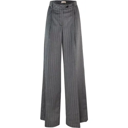 Grey Palazzo Trousers with Pinstripe , female, Sizes: XS, S - Liu Jo - Modalova