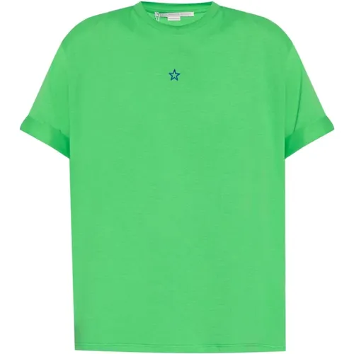 Cotton T-shirt with Star Embroidery , female, Sizes: S, XS - Stella Mccartney - Modalova