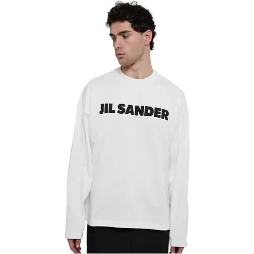 Cotton Crewneck Sweatshirt with Contrasting Logo , male, Sizes: S - Jil Sander - Modalova
