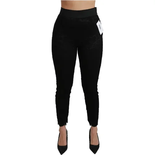 Lace Skinny High Waist Pants , female, Sizes: 2XS - Dolce & Gabbana - Modalova