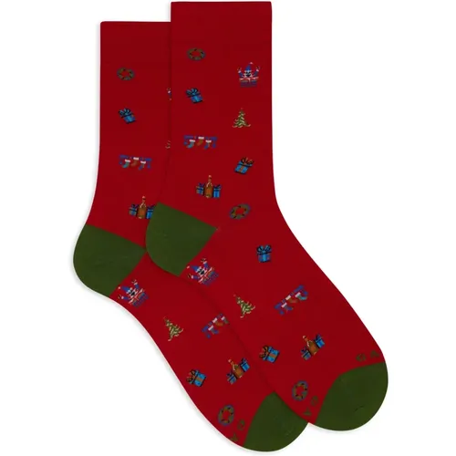 Kurze rote Baumwollsocken für Herren mit gemischtem Weihnachtsmotiv , Herren, Größe: M - Gallo - Modalova