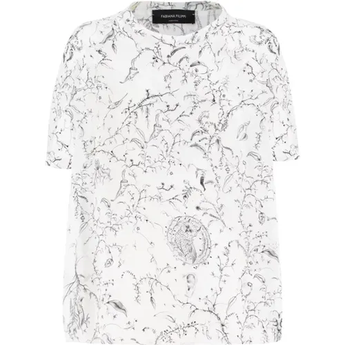 Silk Print T-shirt , female, Sizes: XS - Fabiana Filippi - Modalova