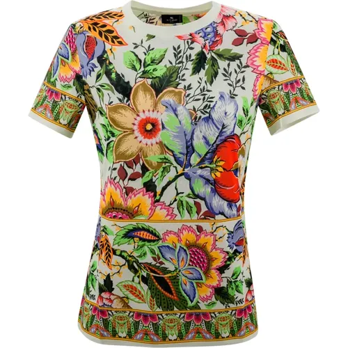 Blumenmuster Baumwoll-Jersey T-Shirt , Damen, Größe: L - ETRO - Modalova