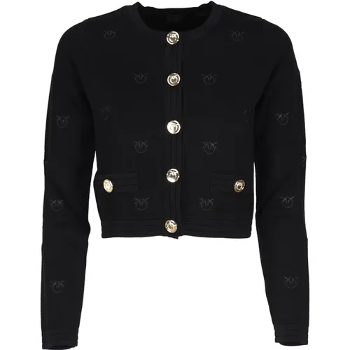 Schwarze Kurze Jacke mit Metallknöpfen , Damen, Größe: M - pinko - Modalova