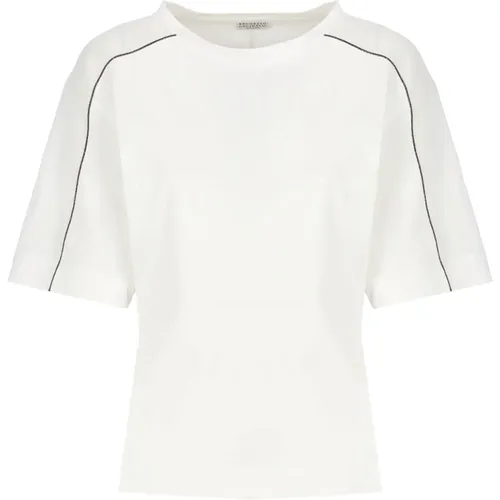 Weiße Baumwoll-T-Shirt mit Messingdetails , Damen, Größe: M - BRUNELLO CUCINELLI - Modalova