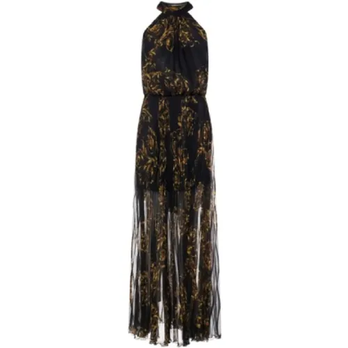 Plissettato Nero Long Dress with Barocco Print , female, Sizes: M - Versace Jeans Couture - Modalova
