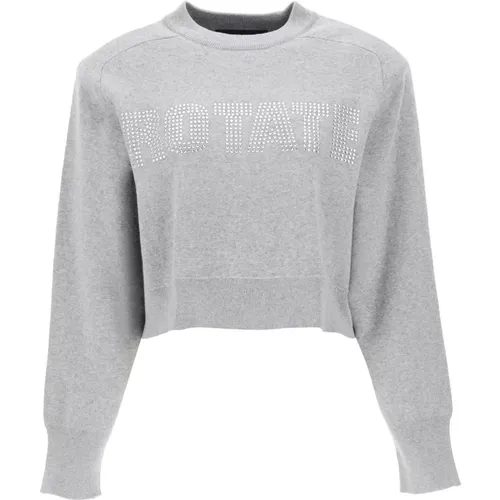 Rhinestone Logo Cropped Sweater - Rotate Birger Christensen - Modalova