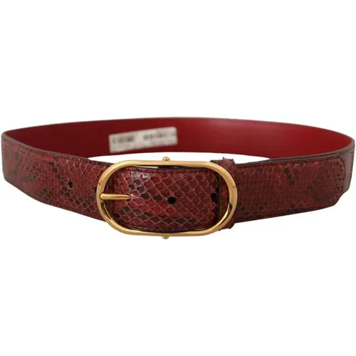 Roter exotischer Leder-Gürtel mit goldener ovaler Schnalle - Dolce & Gabbana - Modalova