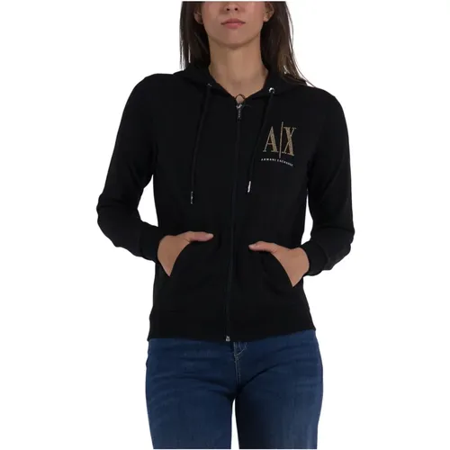 Sweatshirt with Zip and Hood , female, Sizes: L, M, S - Armani Exchange - Modalova