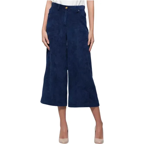 Blaue Samt Weitrippen Gaucho Hose , Damen, Größe: L - Kocca - Modalova