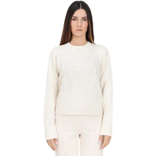 White Crewneck Sweater with Logo Embroidery , female, Sizes: S, M, L - Ralph Lauren - Modalova