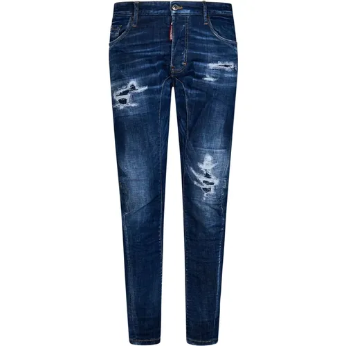 Slim-Fit Jeans in Blau mit Distressed-Details , Herren, Größe: S - Dsquared2 - Modalova