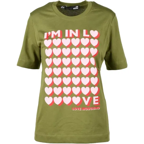 Luxuriöses Grünes T-Shirt für Frauen , Damen, Größe: S - Love Moschino - Modalova