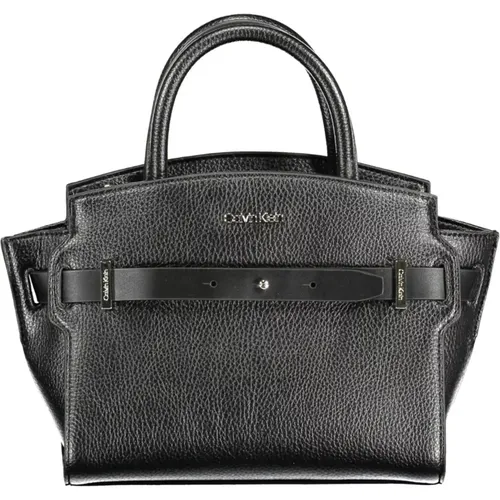 Schwarze Polyurethan-Handtasche mit kontrastierenden Details - Calvin Klein - Modalova