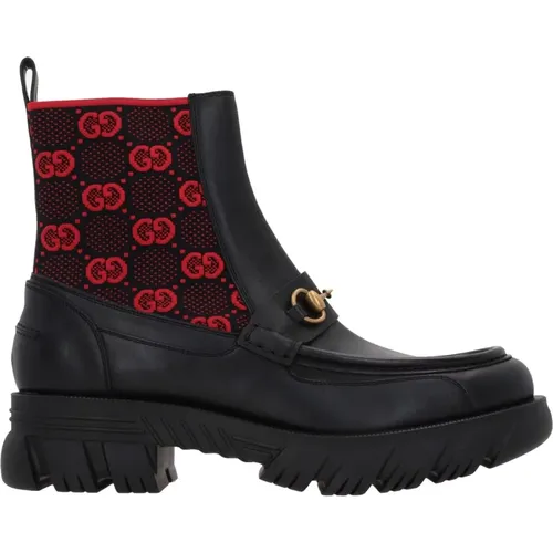 Leather Ankle Boots with Horsebit Detail , male, Sizes: 8 1/2 UK, 7 UK, 8 UK, 7 1/2 UK - Gucci - Modalova