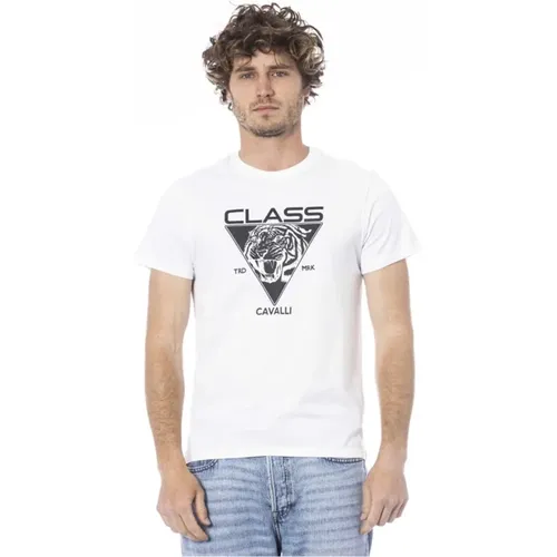 Logo-Druck Rundhals T-Shirt , Herren, Größe: L - Cavalli Class - Modalova