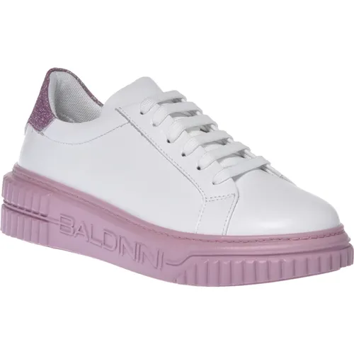 Sneaker in black and lilac calfskin , female, Sizes: 4 1/2 UK, 4 UK, 3 UK, 6 UK, 5 1/2 UK - Baldinini - Modalova