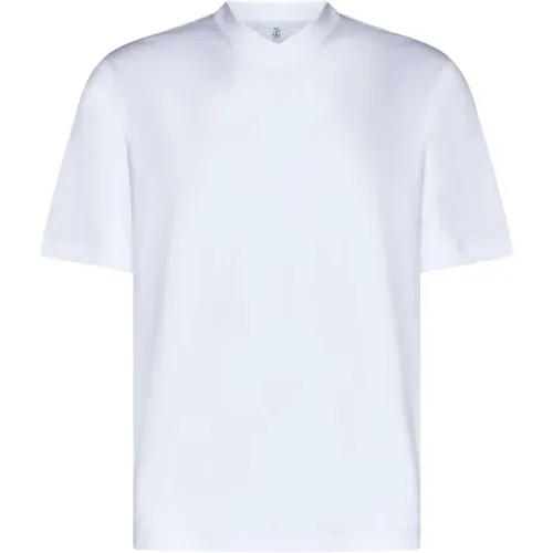 Weiße V-Ausschnitt T-Shirts und Polos - BRUNELLO CUCINELLI - Modalova