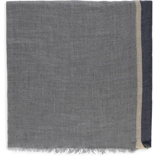 Grey Cashmere Silk Scarf Colorblock Fringes , male, Sizes: ONE SIZE - BRUNELLO CUCINELLI - Modalova