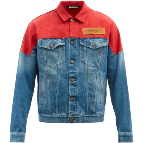 Denim Jacket with Mesh and Leather Details , male, Sizes: M - Palm Angels - Modalova