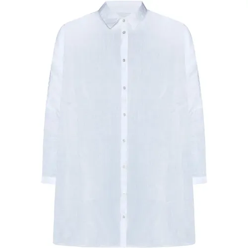 Weißes Leinen Popeline Hemd , Damen, Größe: L - 120% lino - Modalova