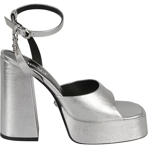 Silver-Palladium Sandals with Medusa Head Motif , female, Sizes: 7 UK, 4 1/2 UK - Versace - Modalova