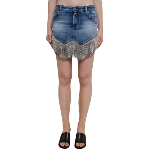 Denim Mini Skirt with Crystal Tassels , female, Sizes: 2XS, S - Dsquared2 - Modalova