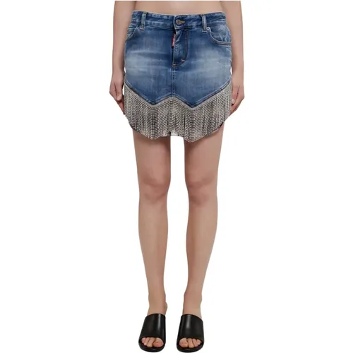 Denim Mini Skirt with Crystal Tassels , female, Sizes: XS - Dsquared2 - Modalova