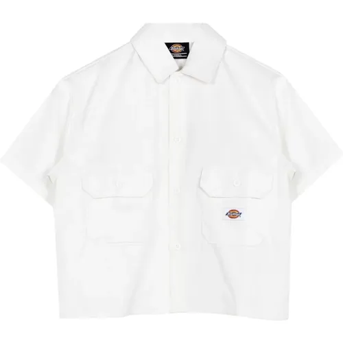 Kurzärmeliges Gekürztes Hemd aus Weißer Baumwolle , Damen, Größe: XS - Dickies - Modalova