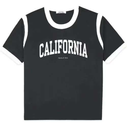 Sportliches Jersey T-Shirt mit Slogan-Print , Damen, Größe: XS - Sporty & Rich - Modalova
