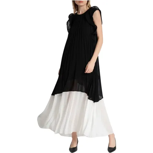 Long Flared Dress with Pleats and Ruffles , female, Sizes: XS, 2XS, S - Kaos - Modalova