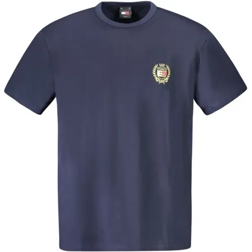 Blau Baumwoll T-Shirt | Lässiger Stil , Herren, Größe: 2XL - Tommy Hilfiger - Modalova