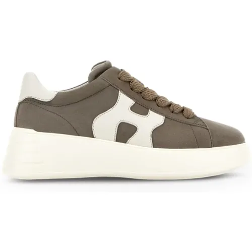 Braune Sneakers mit weißer Sohle , Damen, Größe: 36 1/2 EU - Hogan - Modalova