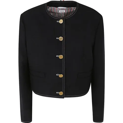 Navy Box Pleat Cardigan Jacket , female, Sizes: XS - Thom Browne - Modalova
