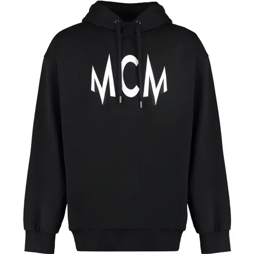 Sweatshirts Hoodies,Intarsia Baumwollhoodie mit Rippbündchen - MCM - Modalova