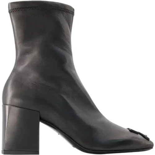 Schwarze Leder Heritage Stiefel - Eckige Zehenpartie - 7,5 cm Absatz , Damen, Größe: 38 EU - Courrèges - Modalova