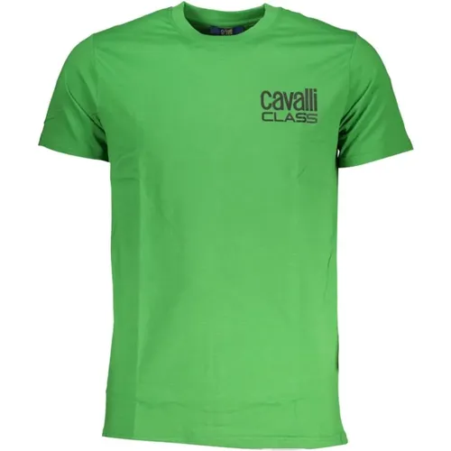 Grünes Baumwoll-Crew-Neck-T-Shirt , Herren, Größe: XL - Cavalli Class - Modalova