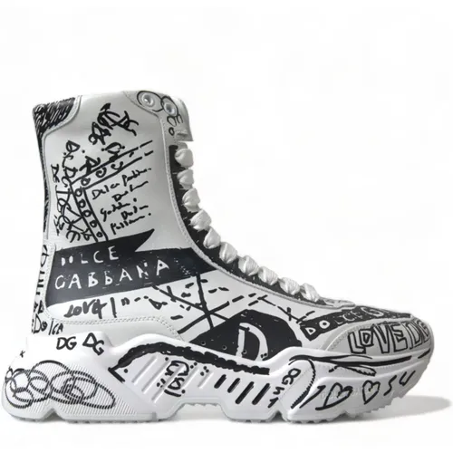 Luxuriöse Graffiti Print Mid Top Sneakers - Dolce & Gabbana - Modalova